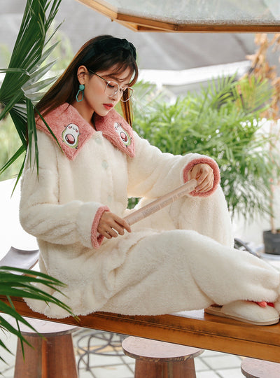 Thickened Avocado Green Two-piece Suit Pajamas