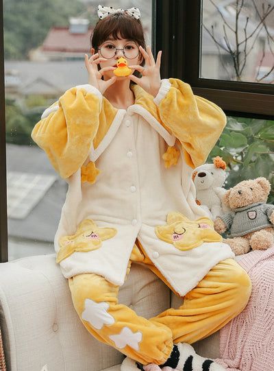 Yellow Star Coral Velvet Pajamas Thickening Velvet