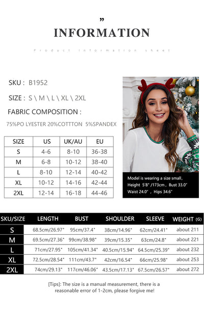 Christmas Stitching Printed Long Sleeve T-shirt