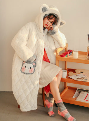 White Rabbit Coral Velvet Cotton Triple Pajamas Thickening