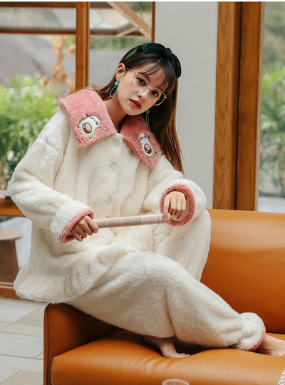 Thickened Avocado Green Two-piece Suit Pajamas