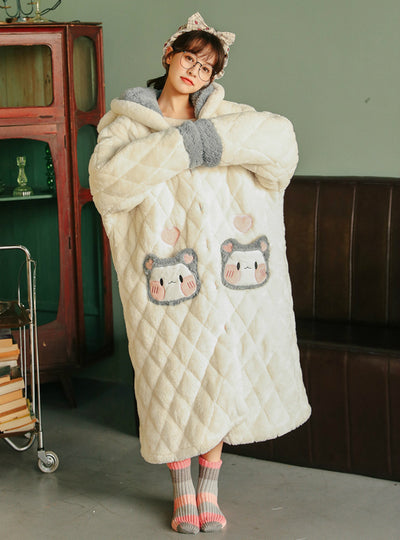 White Rabbit Coral Velvet Cotton Triple Pajamas Thickening