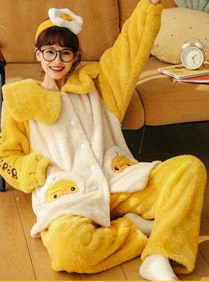 Yellow Duck Thickened Coral Fleece Winter Suit