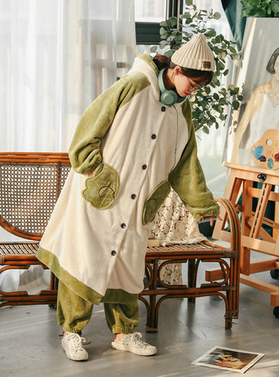 Green Angel Rabbit Coral Velvet Pajamas Thickening Velvet Long