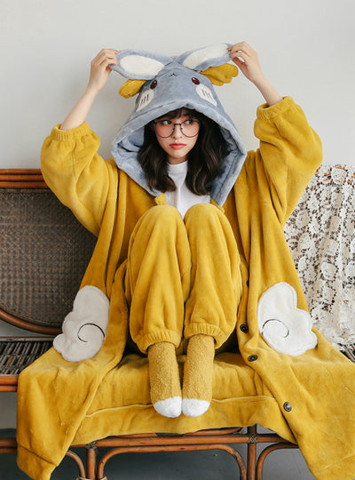 Green Angel Rabbit Coral Velvet Pajamas Thickening Velvet Long