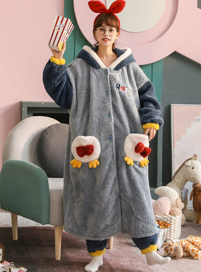 Blue Penguin Coral Velvet Robe Women Sleepwear