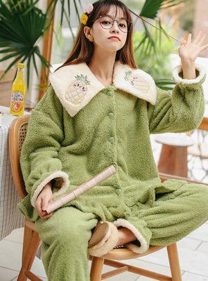 Green Pineapple Thickened Two-piece Suit