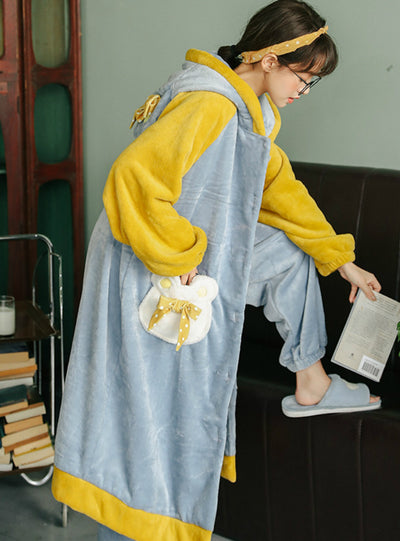 Pink Bear Lovely Two-piece Set Long Flannel Nightgown