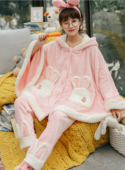 Pink Rabbit Thickened Velvet Cute Cartoon Cloak Flannel