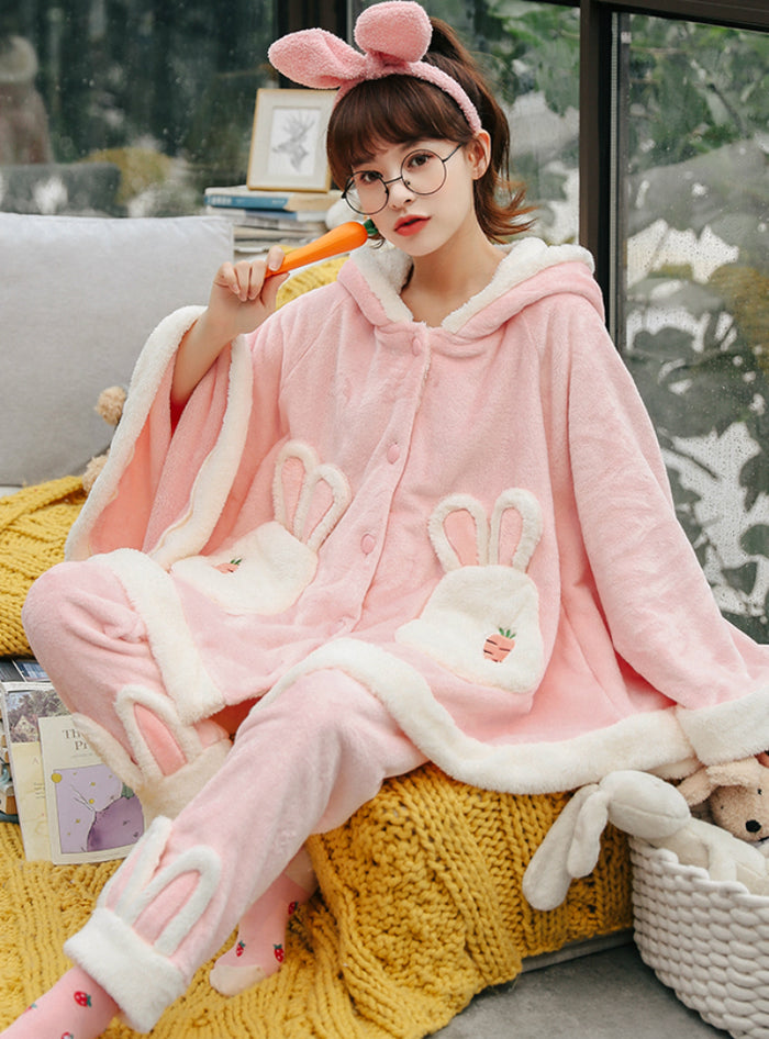 Pink Rabbit Thickened Velvet Cute Cartoon Cloak Flannel