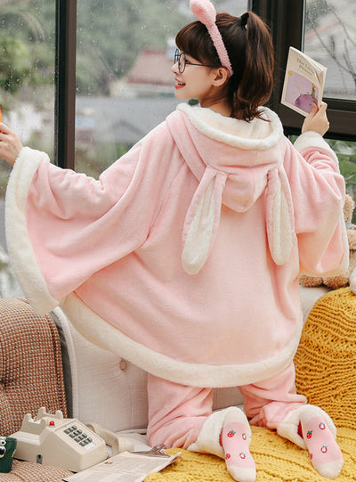 Pink Rabbit Thickened Velvet Cute Cartoon Cloak Flannel
