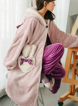 Purple Rabbit Bow Thickened Cashmere Long Two-piece Robe