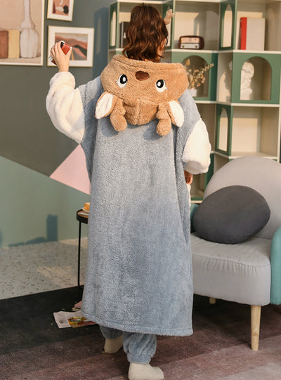 Women Gray Thickened Cashmere Flannel Nightwear