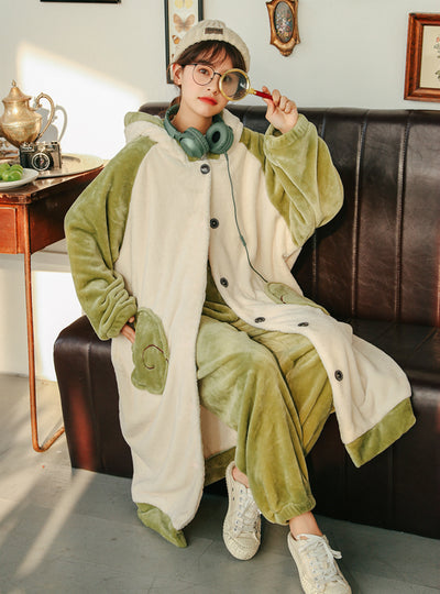 Green Angel Rabbit Coral Velvet Pajamas Thickening Velvet Long