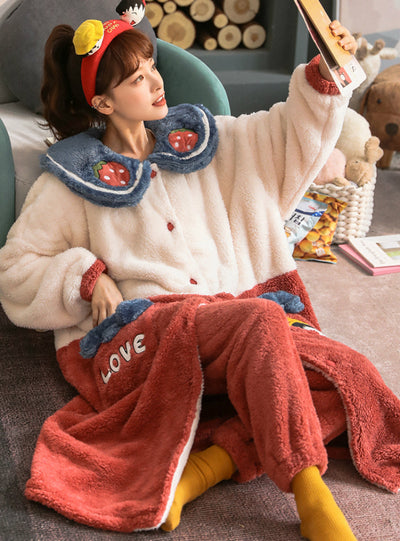 Winter Pajamas Women Coral Fleece Thick Warm