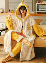 Yellow Two-piece Winter Cute Long Flannel Thickening
