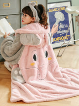 Pink Elephant Winter Flannel Long Nightgown Set