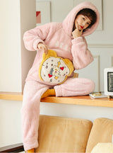 Pink Alarm Clock Lovely Flannel Velvet Thickening Suit