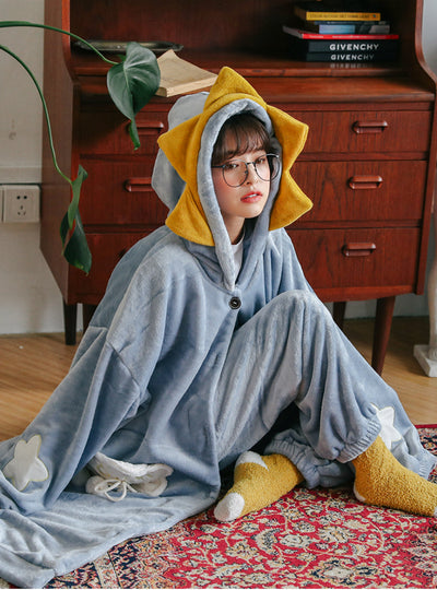 Yellow Star Pajama Padded Warm Winter Long Nightgown