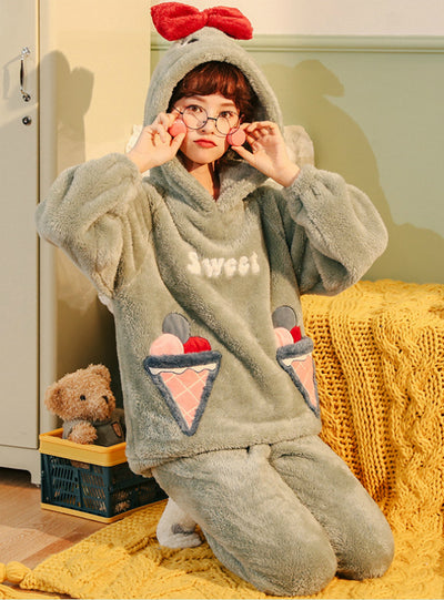 Gray Thickened Velvet Winter Flannel Suit