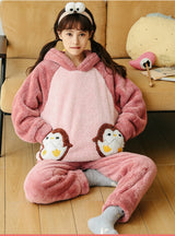 Women Winter Pink Penguin Thickened Coral Fleece