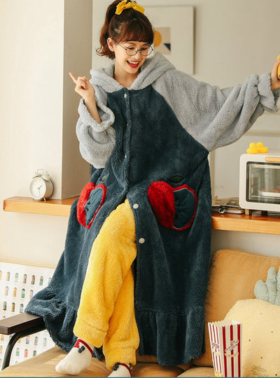 Women's Coral Fleece Thickened Velvet Long Robe