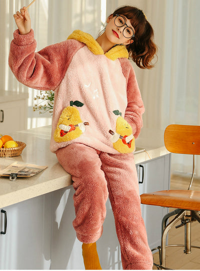 Pink Pear Winter Coral Velvet Thickening Suit