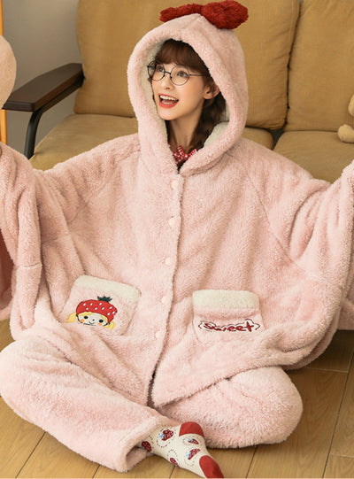 Winter Coral Fleece Plus Velvet Padded Cute Suit