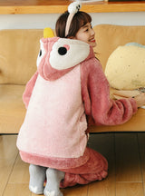 Women Winter Pink Penguin Thickened Coral Fleece
