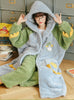 Green Dinosaur Pajama Flannel Velvet Padded Nightgown Hooded