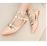 Rivet Flats Shoes Genuine Leather Metal Ankle Strap