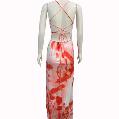 Sexy Backless Lace Up Midi Dresses Sleeveless Club Party Dress