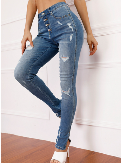 Punched Stretch Jeans Pencil Pants
