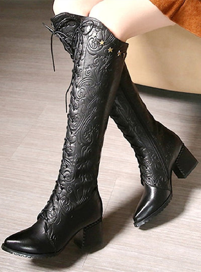 Women Boots High Heels Pu+ Genuine Leather