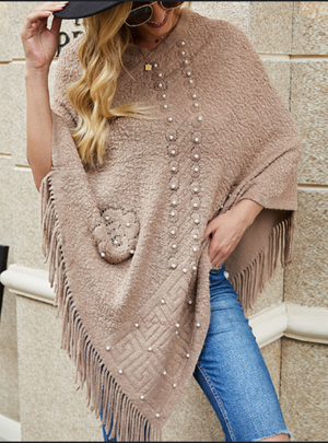 Knitted Beaded Tassel Shawl Cloak
