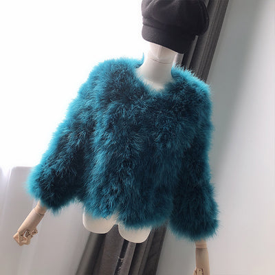 Blue Faux Fur Elegant Women Coats Covered Button