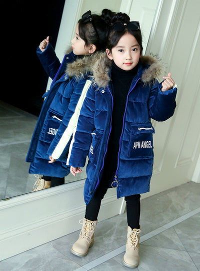 Long Velvet Cotton-Padded Down Jacket 