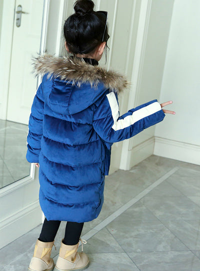 Long Velvet Cotton-Padded Down Jacket 