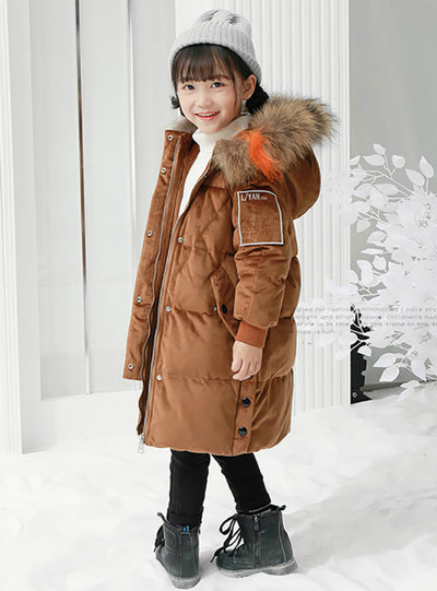 Long Children's Down Coat Velvet Girls Winter Coat