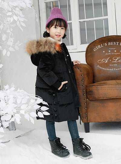 Long Children's Down Coat Velvet Girls Winter Coat