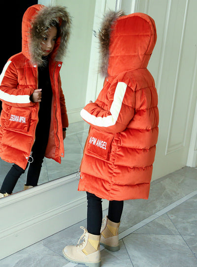 Long Velvet Cotton-Padded Down Jacket 