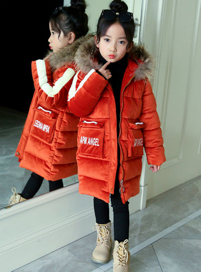 Long Velvet Cotton-Padded Down Jacket 