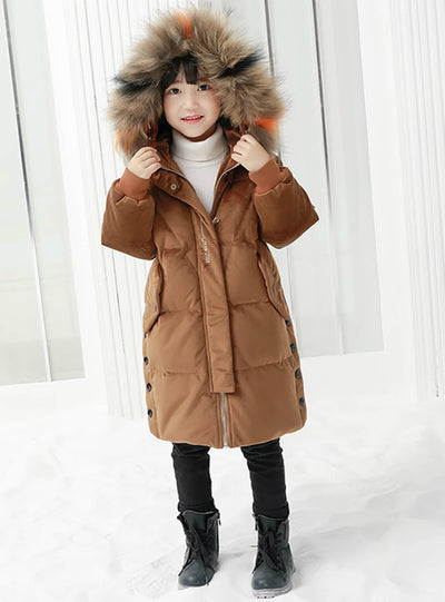 Long Children's Down Coat Velvet Girls Winter Coat