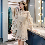 Begie Runway Dress Hollow Lantern Sleeves Embroidered Lace Dress